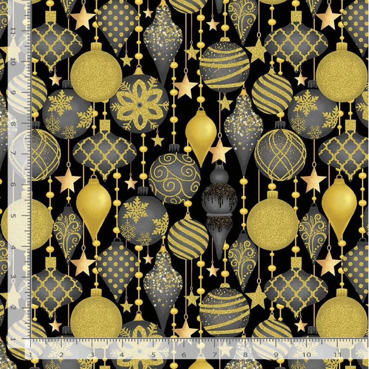 Timeless Treasures HOLIDAY CM3622 BLACK Merry Christmas Festive Holiday Baubles Decorations Christmas Black Gold Metallic 100% Cotton Fabric | Quilting, Dressmaking & Craft Fabric (TT Merry Christmas 1)