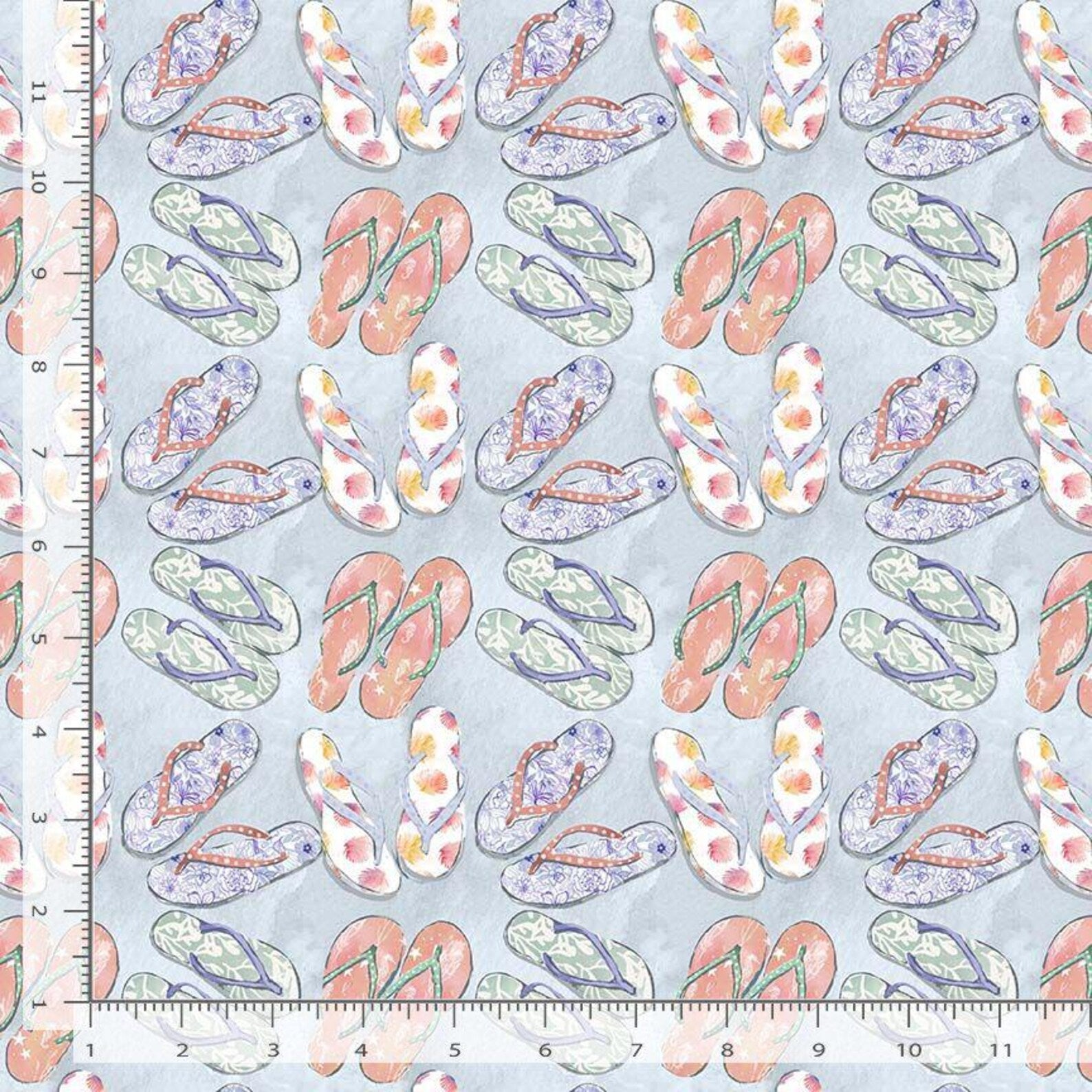 Dear Stella STELLA-DCJ3383 Flip-Flop Print Multi 100% Cotton Remnant (23cm x 112cm DS Aloha Flipflops)