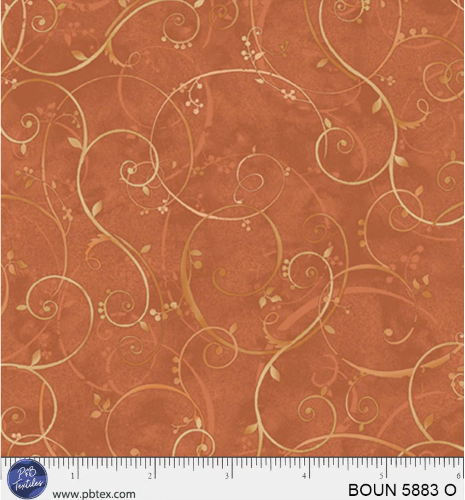 P & B Textiles BOUN 5883 O Golden Scroll Burnt Orange 100% Cotton Fabric for Sewing & Crafts (PB Bountiful 6)