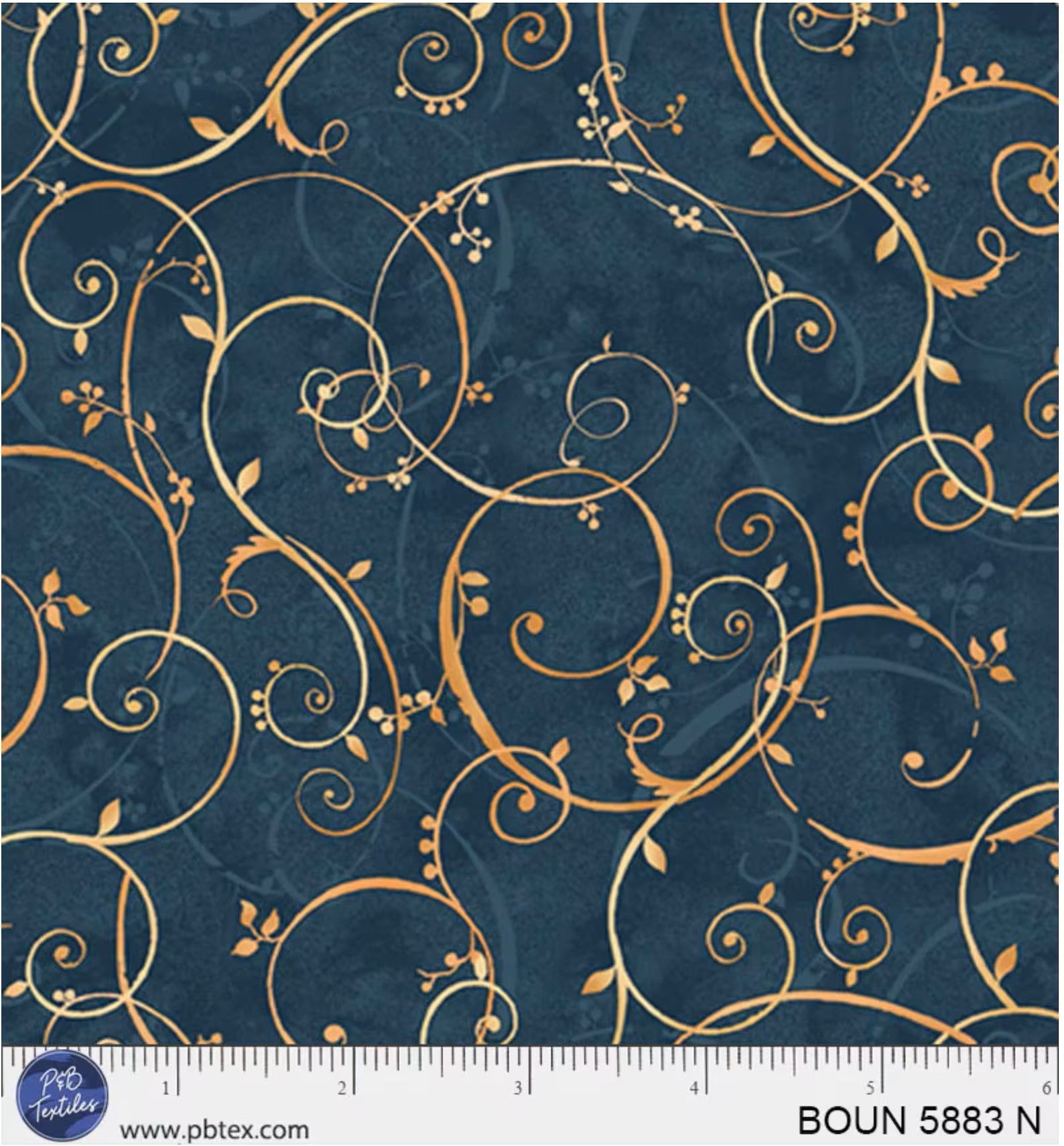 P & B Textiles BOUN 5883 N Golden Scroll Navy 100% Cotton Fabric for Sewing & Crafts (PB Bountiful 5)