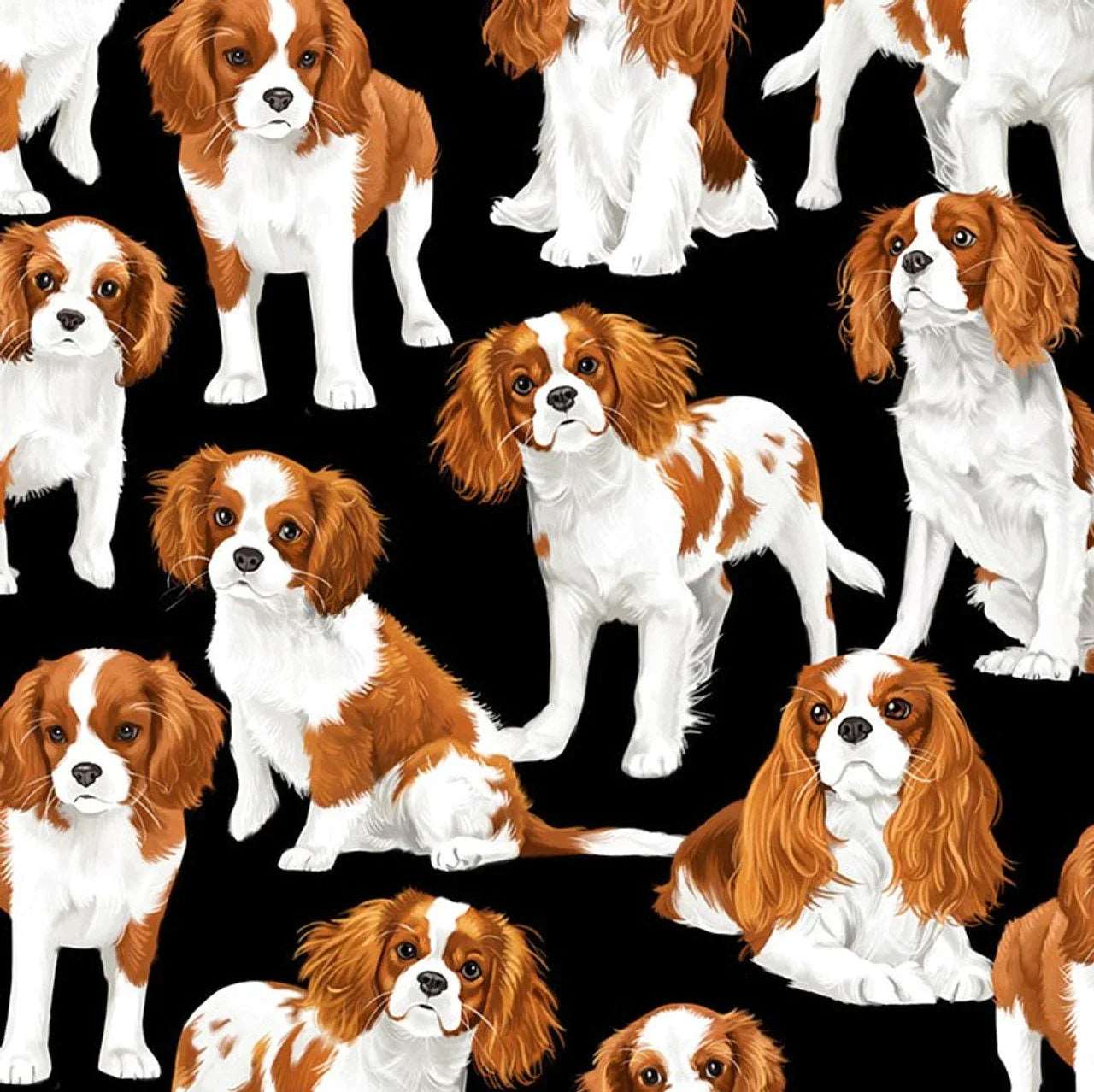 Timeless Treasures King Charles Cavalier Spaniel Dog Breed Black Remnant (60cm x 112cm TT Spaniels)