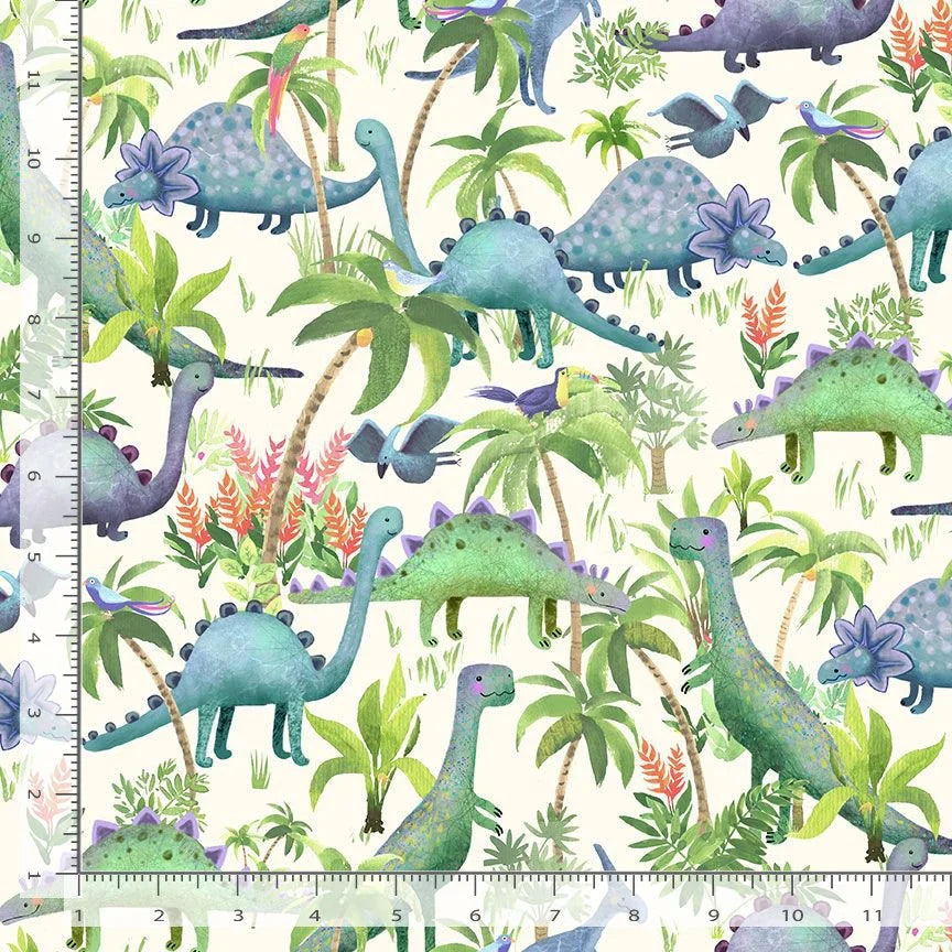 Timeless Treasures Dinosaur Forest Children's Animal Multi-Coloured Remnant (24cm x 112cm TT Dino-Mite 1)