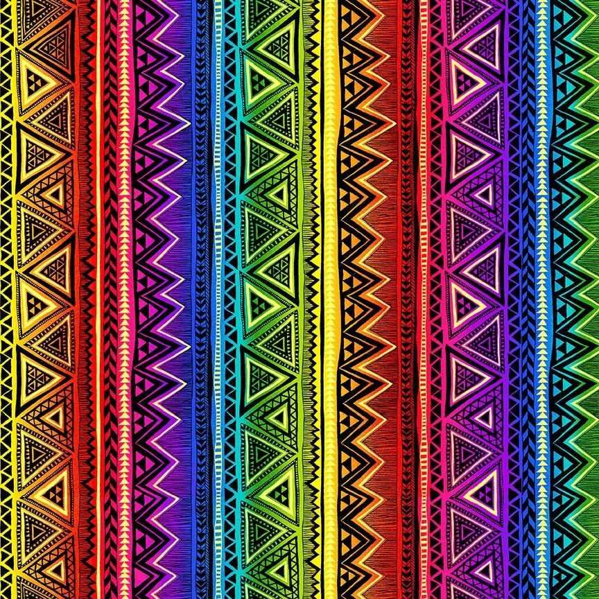 Timeless Treasures Metallic African Tribal Stripes Multi-Coloured (TT African Sunset 4)