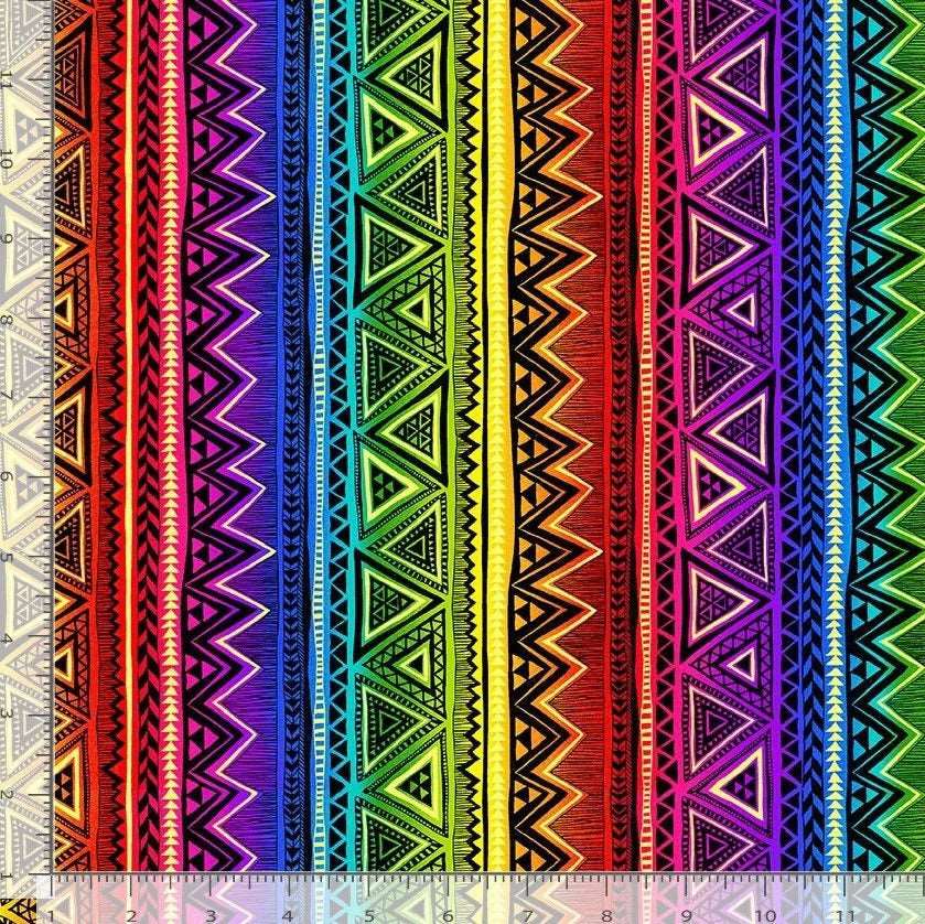 Timeless Treasures Metallic African Tribal Stripes Multi-Coloured (TT African Sunset 4)