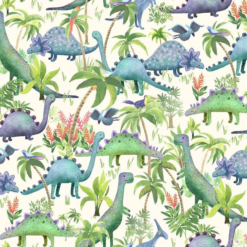 Timeless Treasures Dinosaur Forest Children's Animal Multi-Coloured Remnant (24cm x 112cm TT Dino-Mite 1)