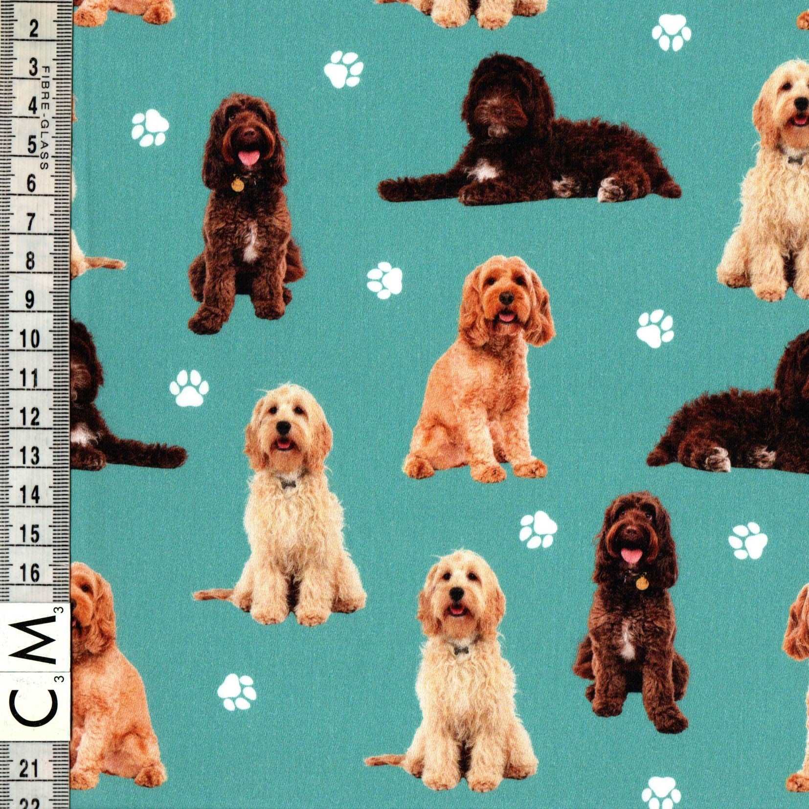 Quirky Cottons Dog Breed Cockapoo Animal Blue Remnant (24cm x 156cm QC Cockapoo)