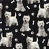 Quirky Cottons West Highland Terrier Toy Dog Breed Bone Paw Prints Black (QC Westie-1 METRE PIECE)