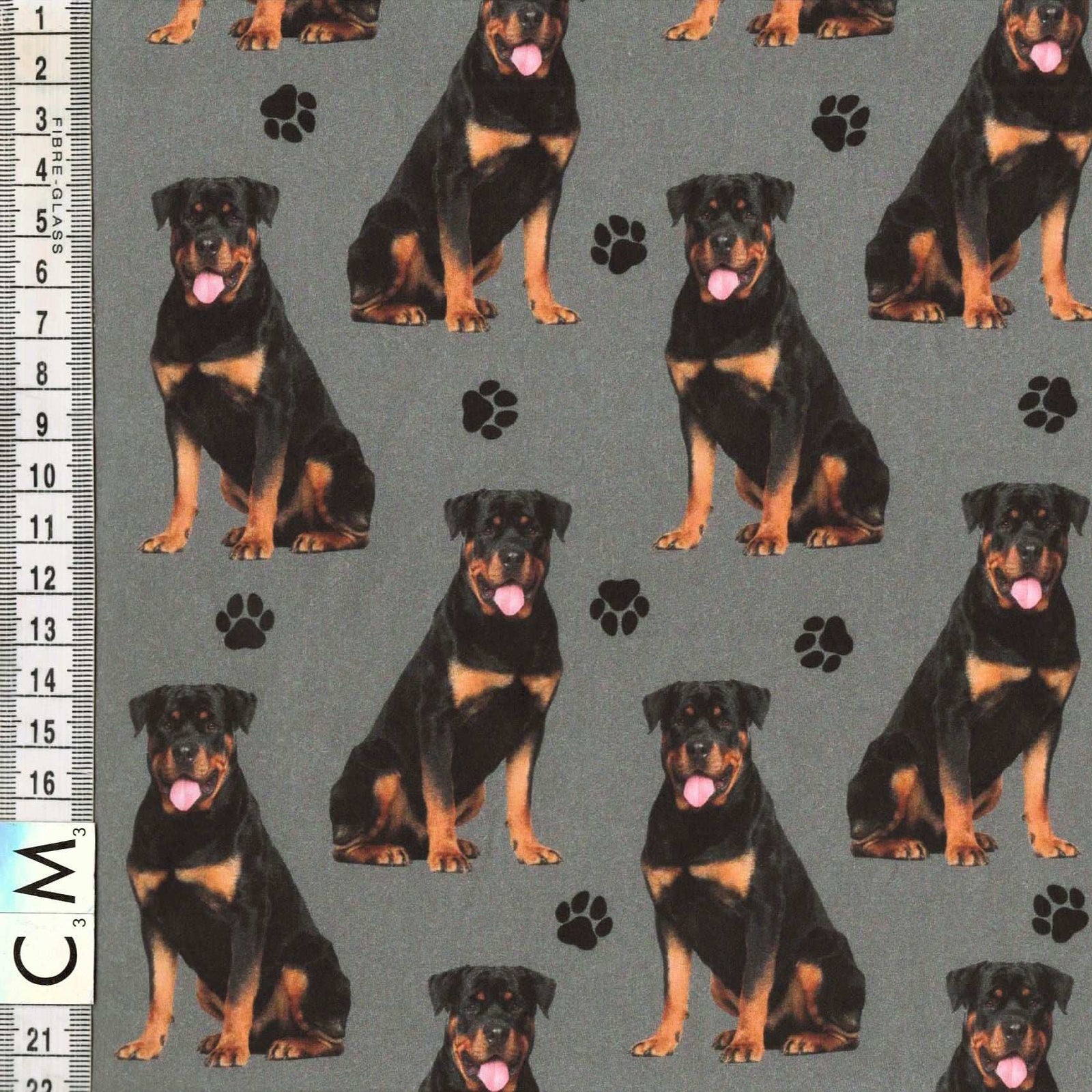 Quirky Cottons Rottweiler Breed Rottie Large Powerful Dog Pet Grey (QC Rottweiler-1 METRE PIECE)