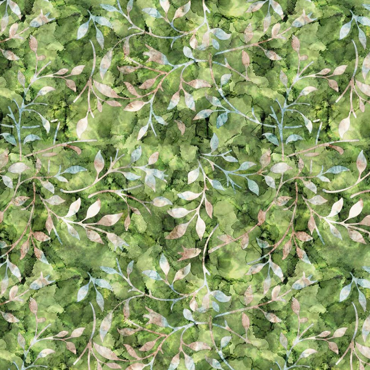 Crafty By Chatham Glyn CC309 BATIK TRAIL 09 100% Cotton Digital Extra Wide Fabric – Green Botanical Leaf Vine Craft Fabric (CC Batik Trail 9)