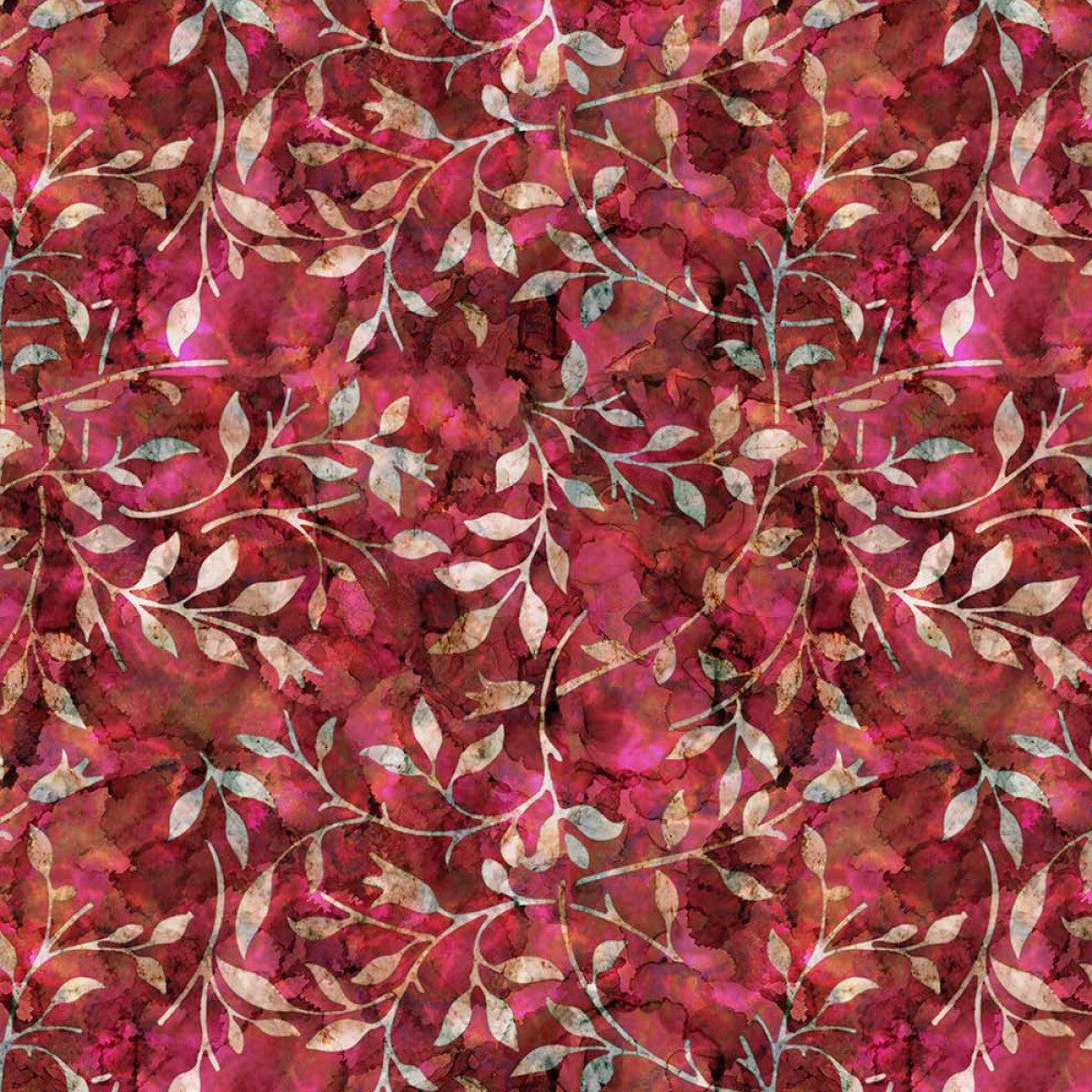 Crafty By Chatham Glyn CC310 BATIK TRAIL 10 100% Cotton Digital Extra Wide Fabric – Red Floral Vine Batik Style Craft Fabric (CC Batik Trail 10)