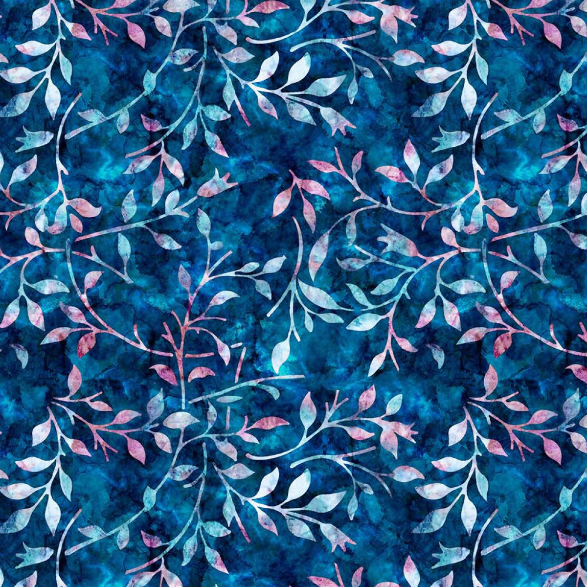 Crafty By Chatham Glyn CC303 BATIK TRAIL 03 100% Cotton Digital Extra Wide Fabric – Teal & Navy Leaf Vine Batik Craft Cotton (CC Batik Trail 3)