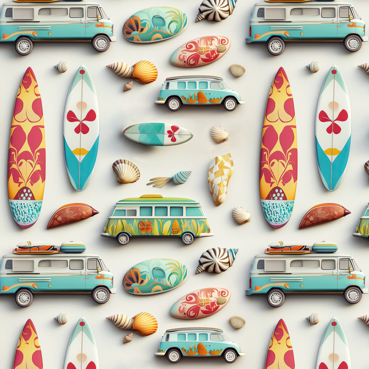 Crafty By Chatham Glyn CC524 3D CAMPERS 100% Cotton Digital Extra Wide Fabric – Retro Camper Vans & Surfboards Novelty Craft Fabric (CC 3D Campers)