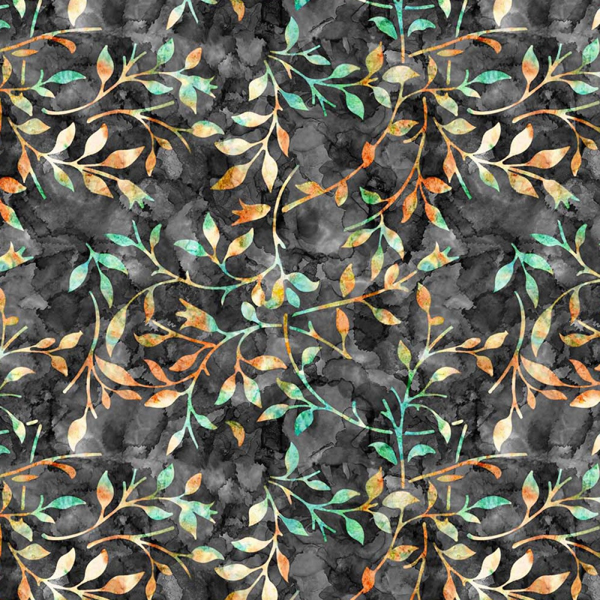 Crafty By Chatham Glyn CC301 BATIK TRAIL 01 100% Cotton Digital Extra Wide Fabric – Charcoal Leaf Vine Batik Craft Cotton (CC Batik Trail 1)