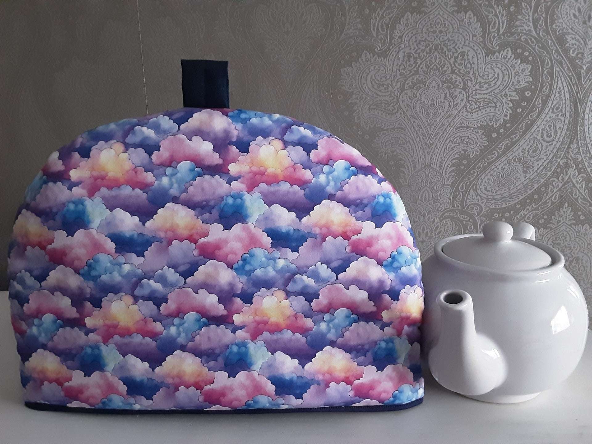 Quirky Cotton Fluffy Round Cloud Sky Nature Pink Blue (QC Watercolour Clouds- 1 METRE PIECE)