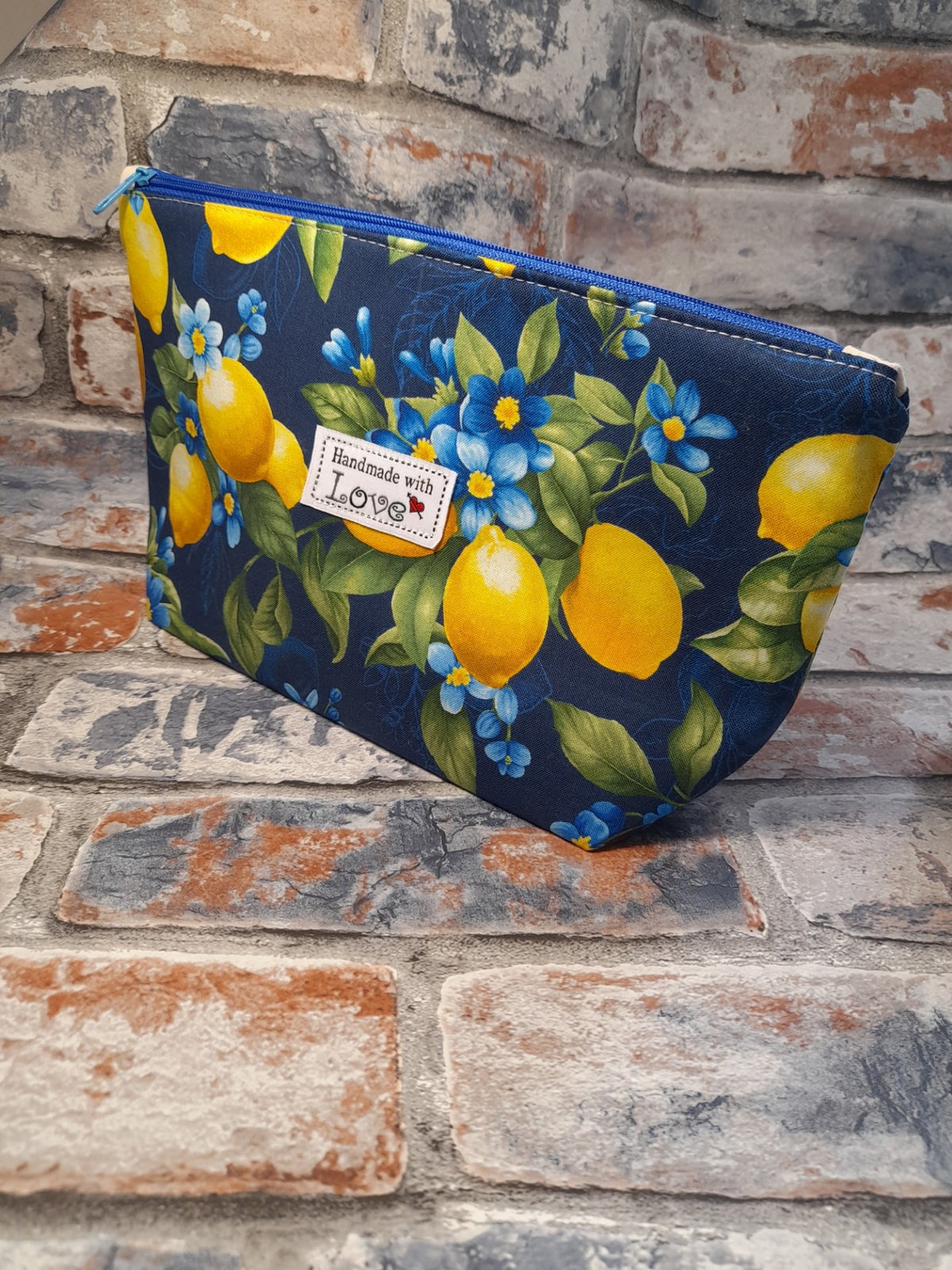 Timeless Treasures Lemon Bouquet Fruit Food Floral Flowers Navy Remnant (36cm x 112cm TT Limoncello 1)