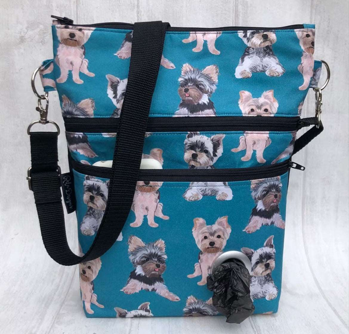 Quirky Cottons Small Dog Breed Yorkie Animal Blue Teal Remnant (48cm x 143cm QC Yorkshire Terrier)