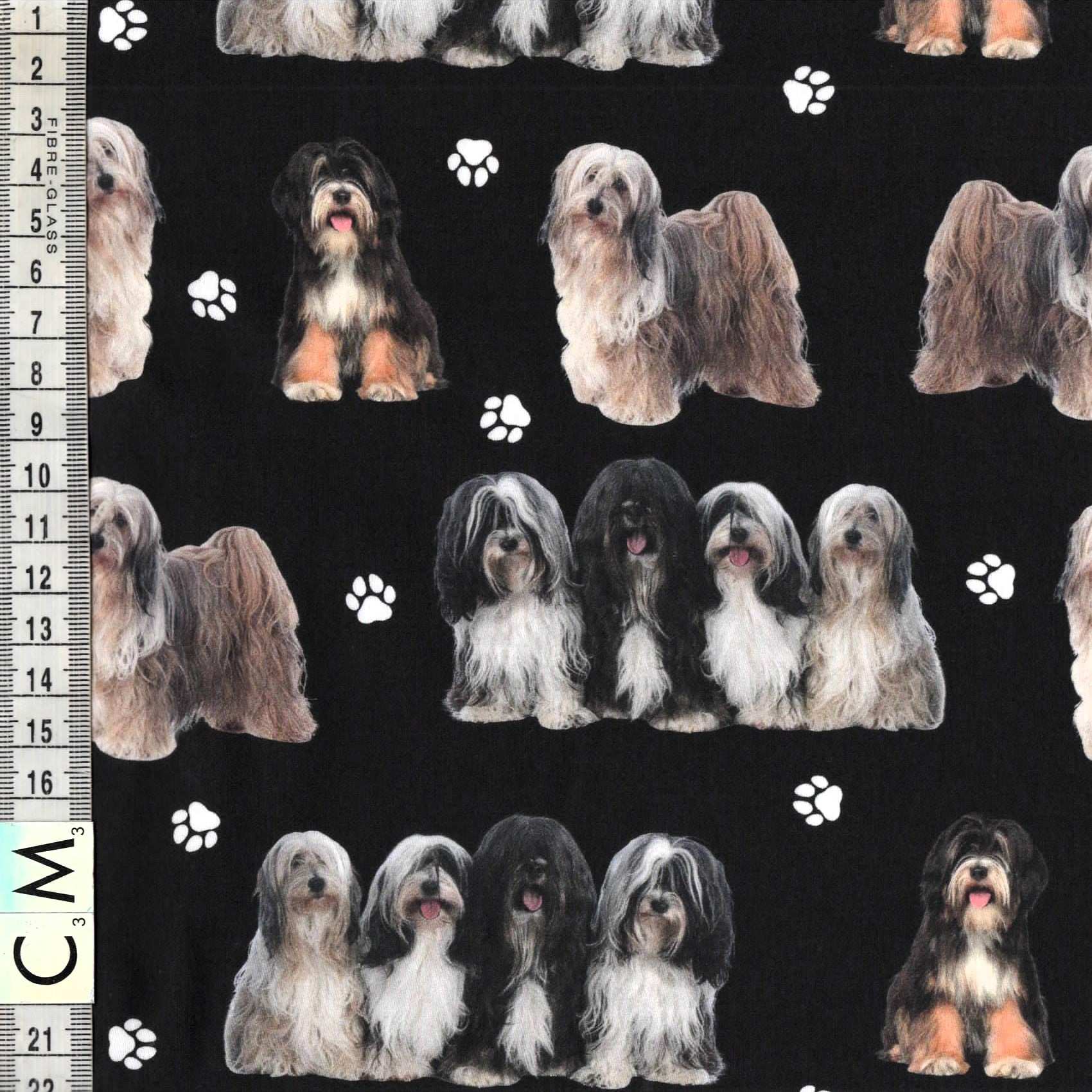 Quirky Cottons Dog Breed Long Haired Family Pet Black (QC Tibetan Terrier- 1 METRE PIECE)