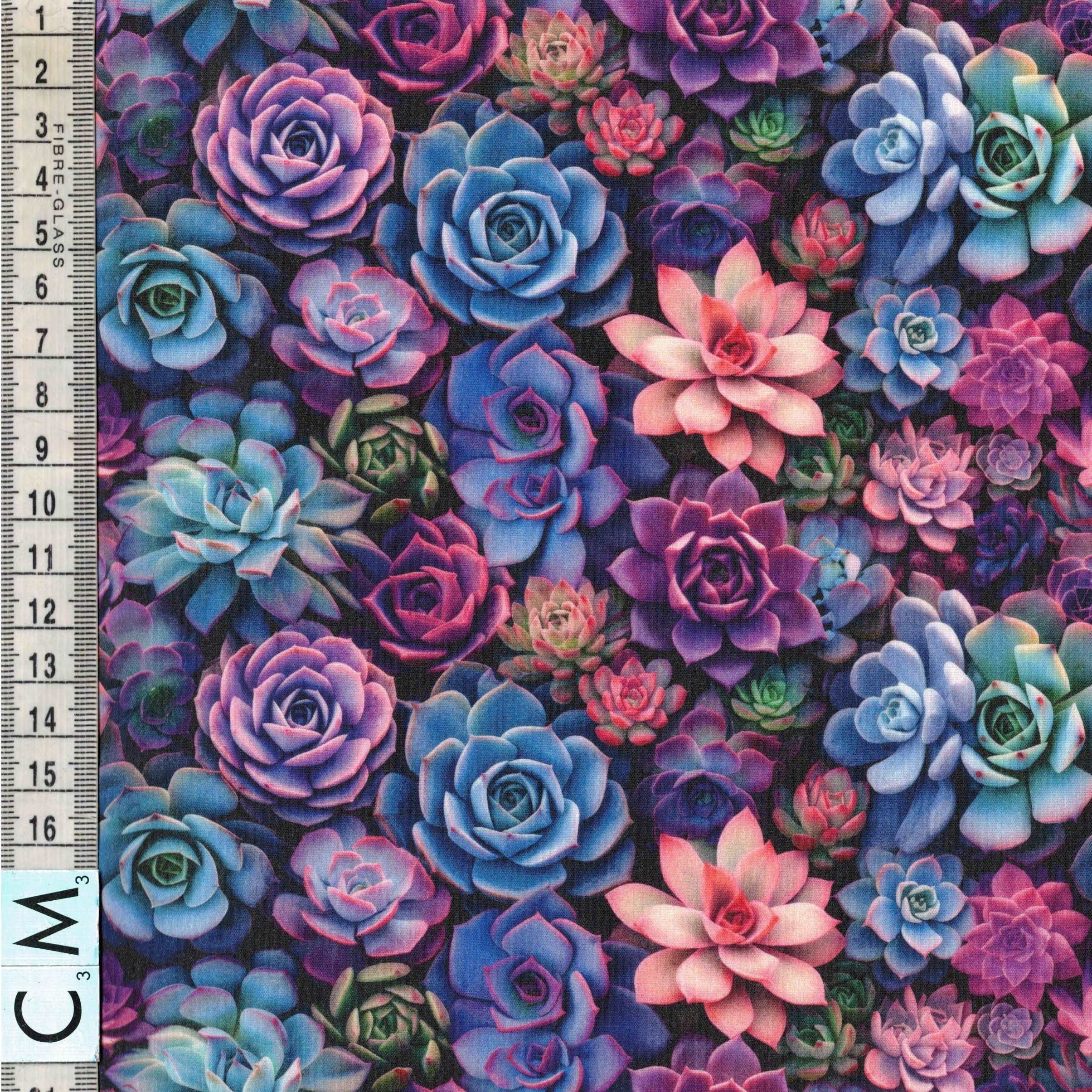 Quirky Cottons Flowers Roses Floral Nature Multi-Coloured (QC Magical Succulents- 1 METRE PIECE)