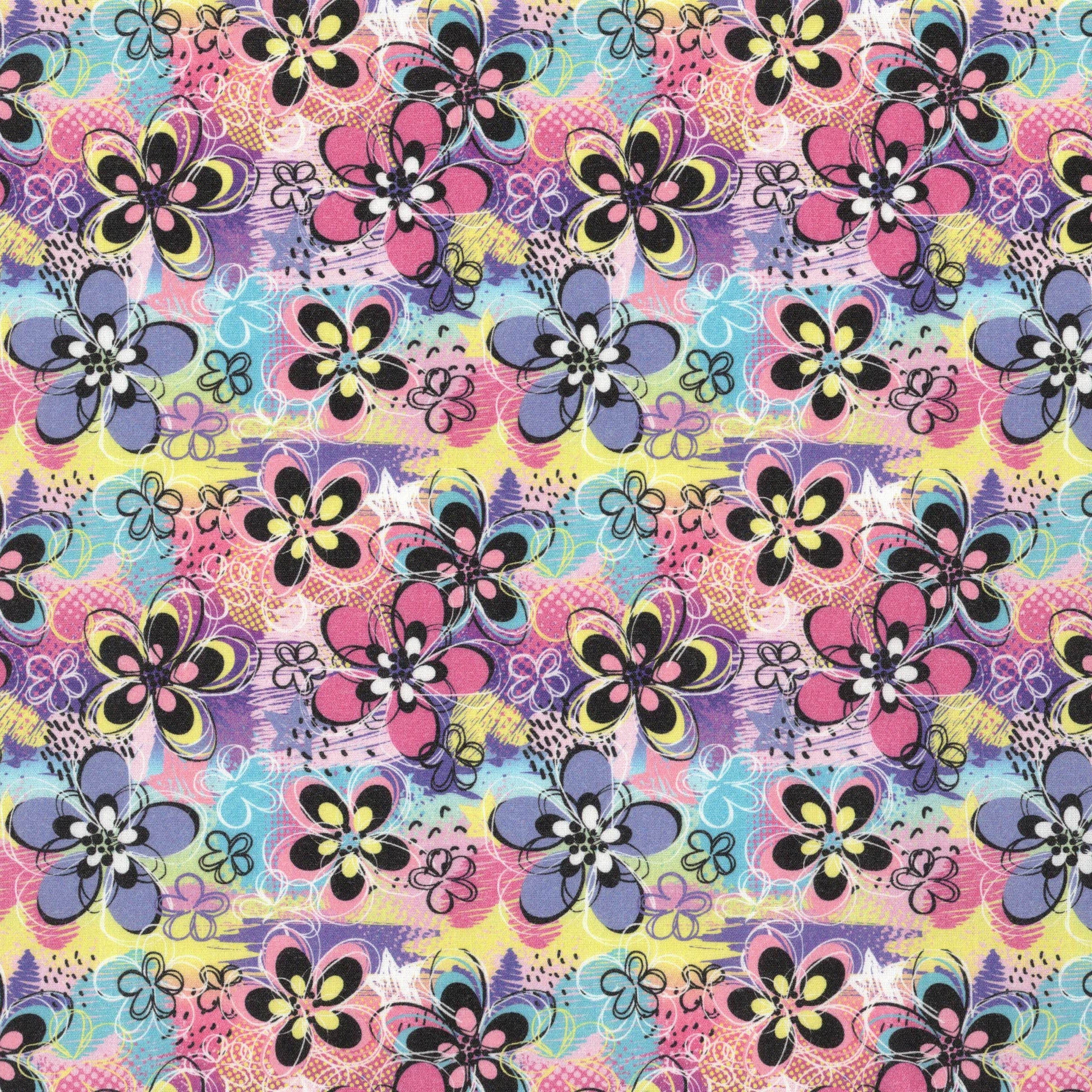 PRE-ORDER Quirky Cotton Abstract Geometric Pattern Floral Multi-Coloured (PRE-ORDER QC Urban Flowers)