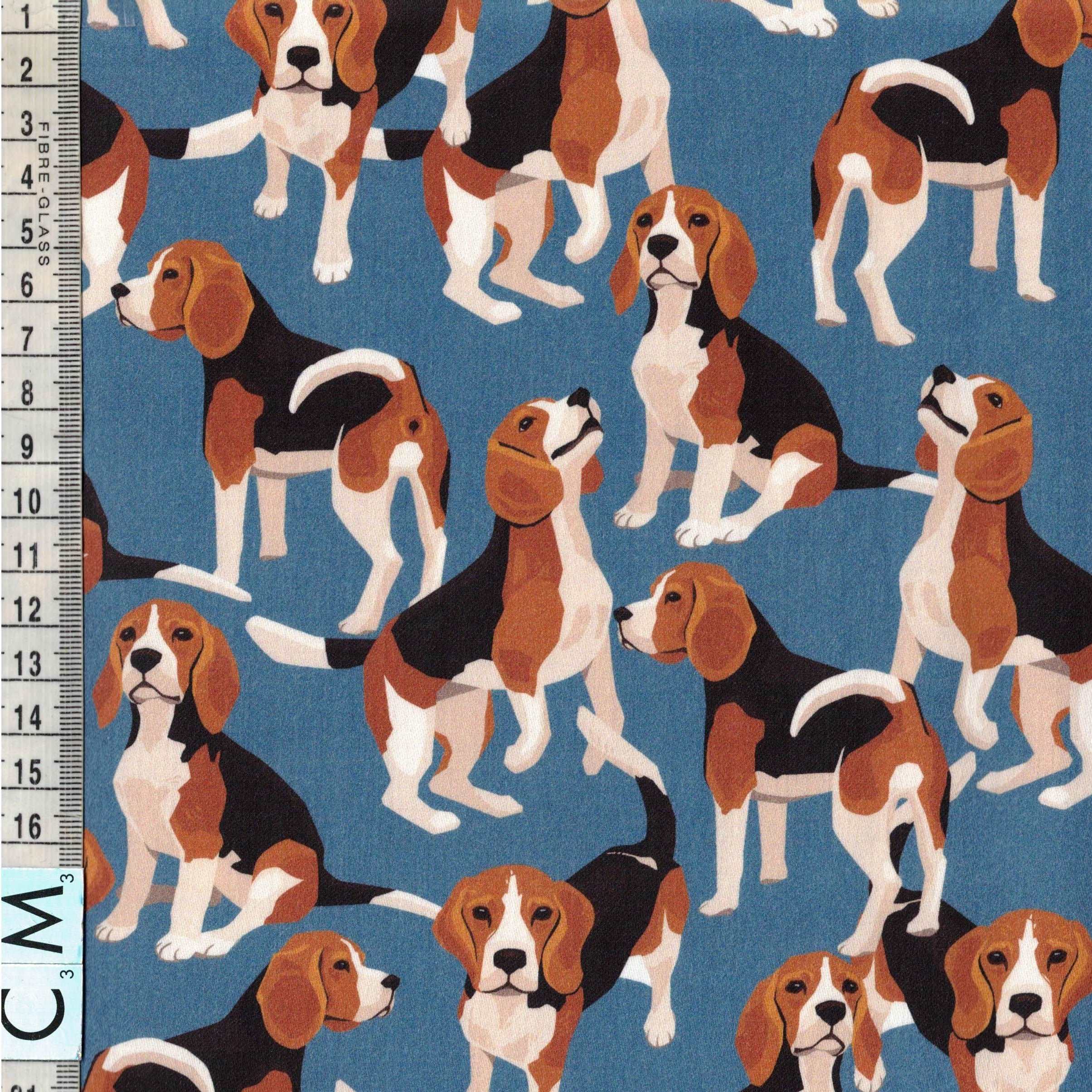 Quirky Cottons Dog Breed Beagle Hound Hunting Dog Blue (QC Beagles-1 METRE PIECE)